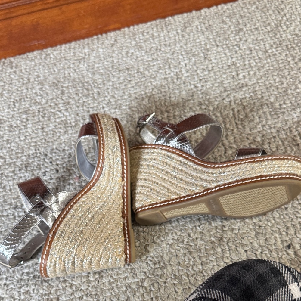 Ralph Lauren Silver Leather Wedge Sandals - Picture 3 of 3